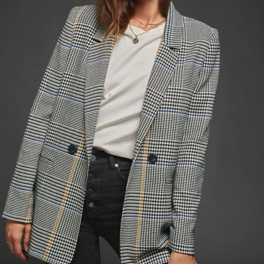 Anine Bing Madeleine Houndstooth Double-Breasted Blazer Size small